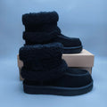 Black Curly Fur Big Logo Mid-Top Trendy Boots — New Arrival | In Stock