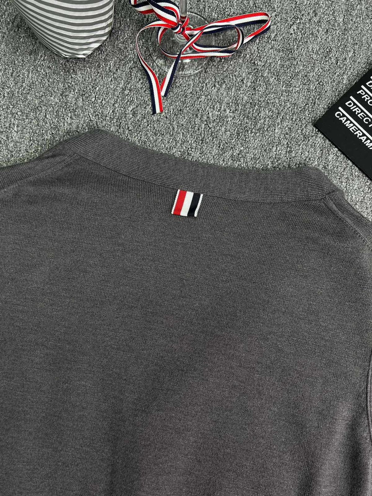 Thom Browne Style Four-Bar V-Neck Button Knit Vest