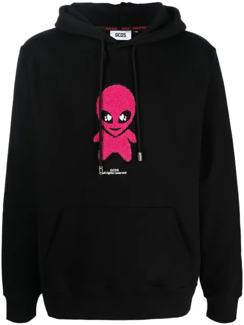 GCDS cotton alien-patch drawstring hoodie