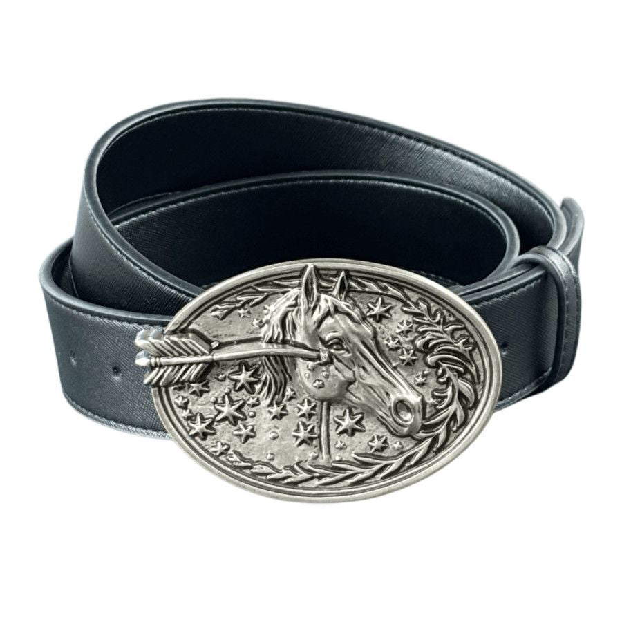 Missing In Action Leather Belt White Copper Horsehead Buckle Waist