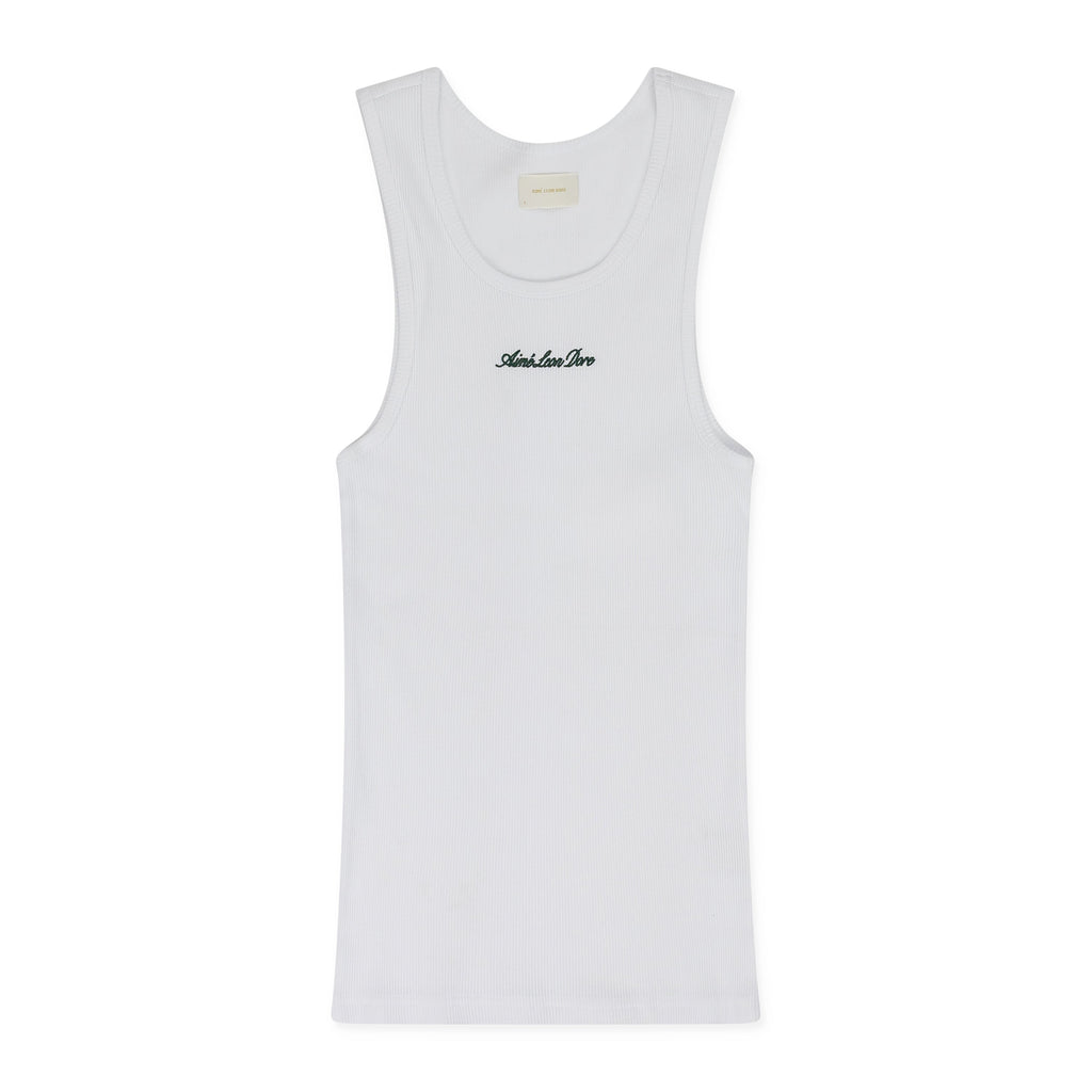 White Embroidered Logo Tank Top