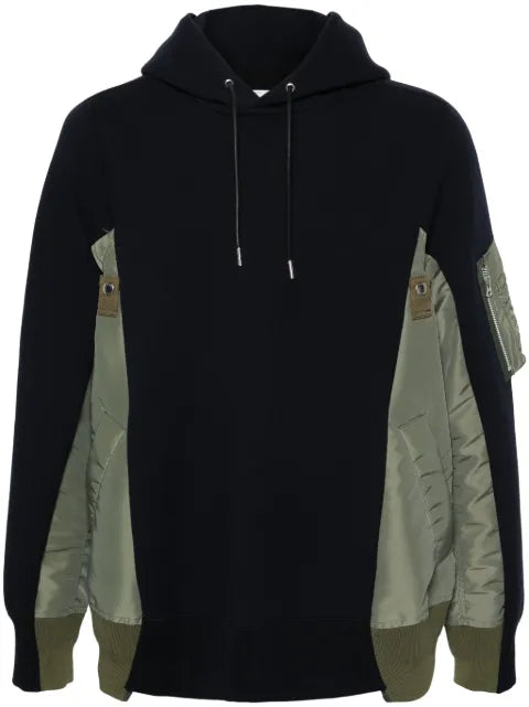 sacai panelled drawstring hoodie