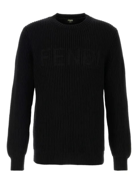 FENDI logo-embellishment ribbed-knit sweater