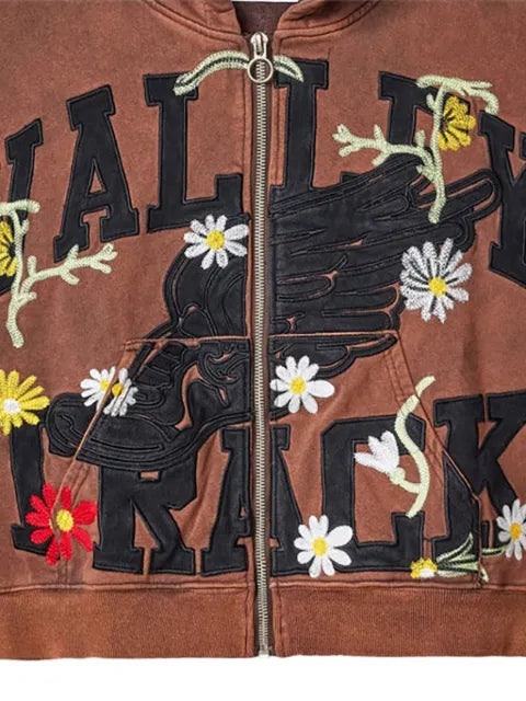Vale Harmony Garden appliqué zip hoodie