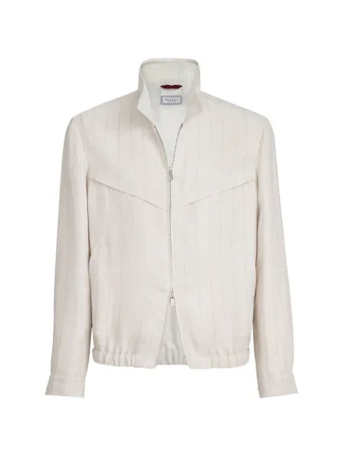 Brunello Cucinelli chalk stripe chevron outerwear jacket