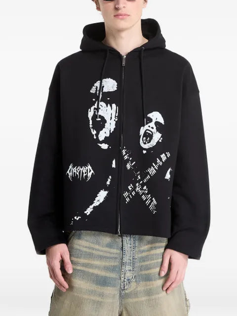 WASTED graphic-print zip-up hoodie