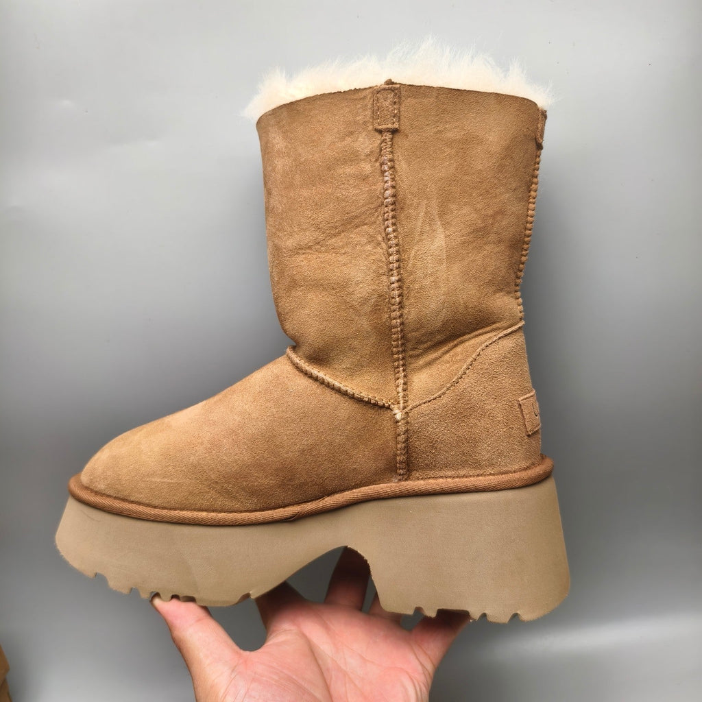 Chestnut Wedge Chunky Sole Mid-Calf Fashion Boots — New Arrival | In Stock