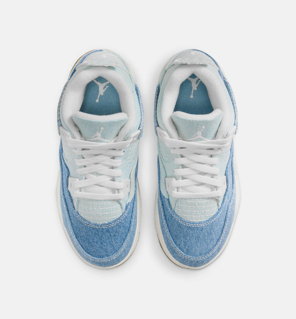 Air Jordan 4 Retro Worn Blue Preschool Lifestyle Shoe – Sail / Worn Blue / Metallic Gold