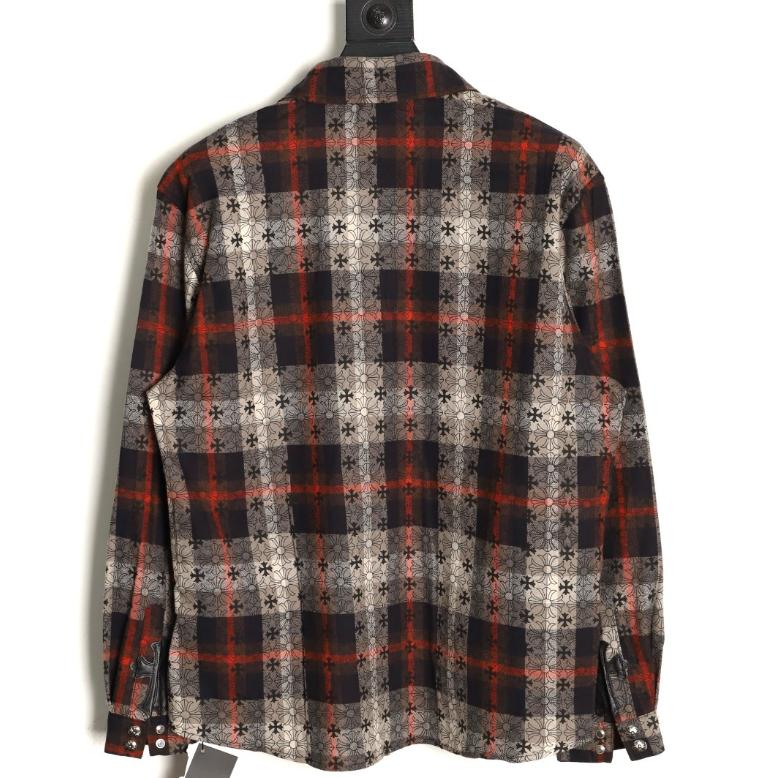 Floral Plaid Button-Up Shirt with Cross Detail