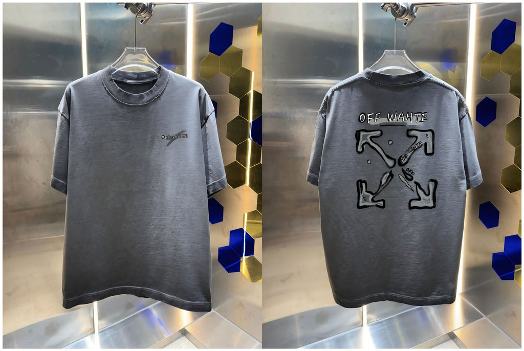Off-White Washed Distressed Crew Neck Short Sleeve T Shirt Unisex