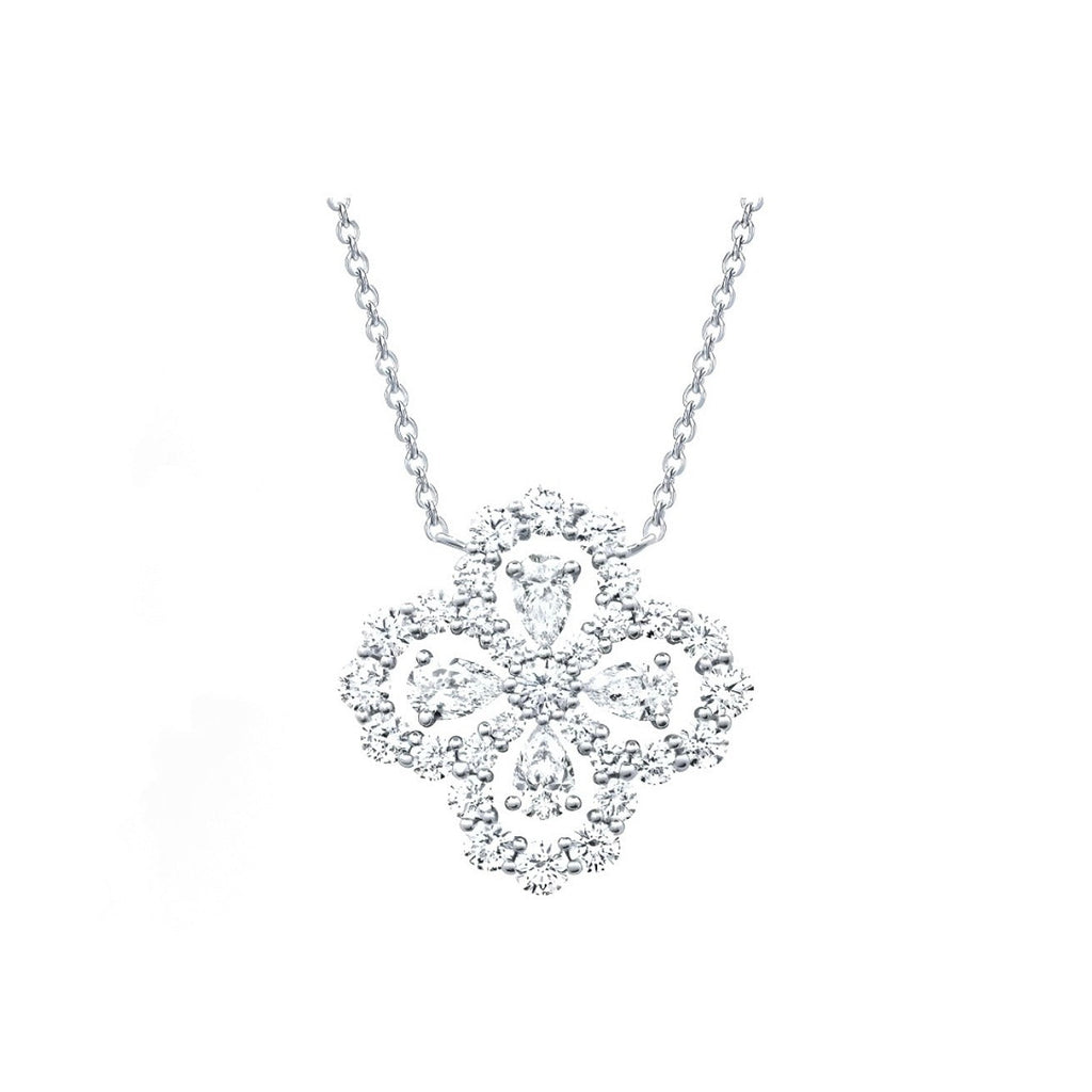 Harry Winston Style Four-Leaf Clover Cubic Zirconia Necklace
