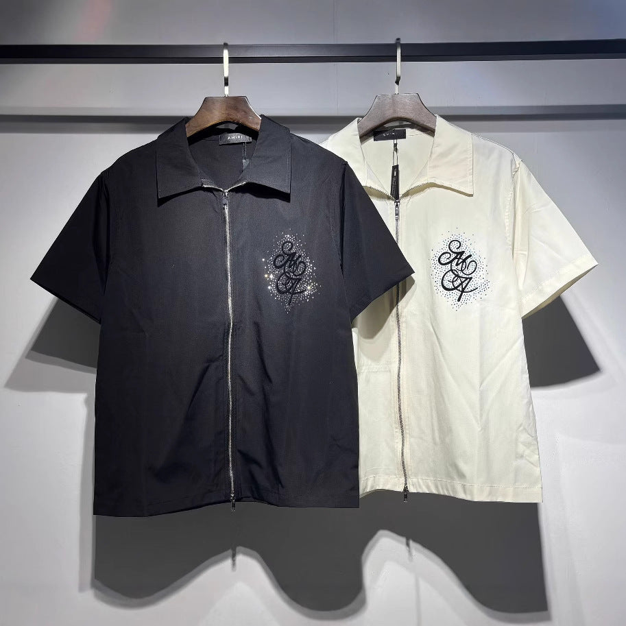 Amiri Rhinestone Letter Double-Zip Nylon Short Sleeve Shirt Unisex