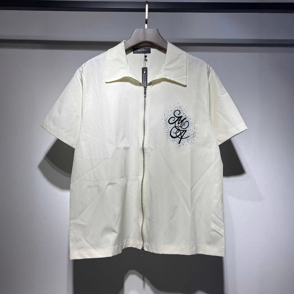 Amiri Rhinestone Letter Double-Zip Nylon Short Sleeve Shirt Unisex