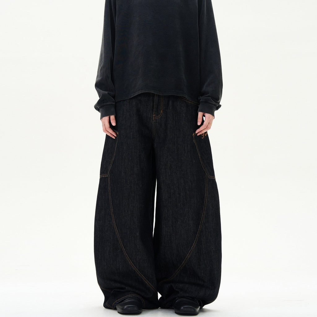 Y2K Vintage Big‑Pocket Curved Baggy Wide‑Leg Jeans Streetwear