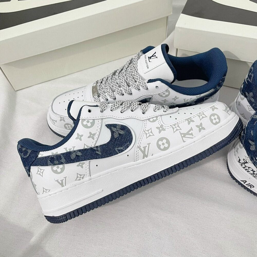 Louis Vuitton x Nike Air Force 1 White Navy Monogram ( Custom)