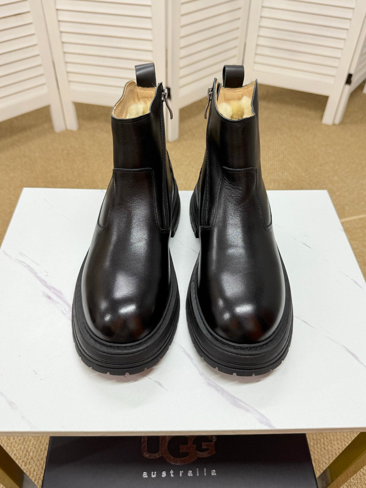 UGG Black Leather Side-Zip Boots