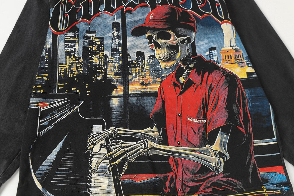 Godspeed Manifested Washed Black Graphic Long-Sleeve T-Shirt