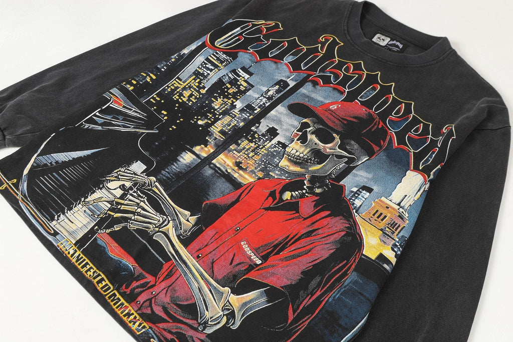 Godspeed Manifested Washed Black Graphic Long-Sleeve T-Shirt