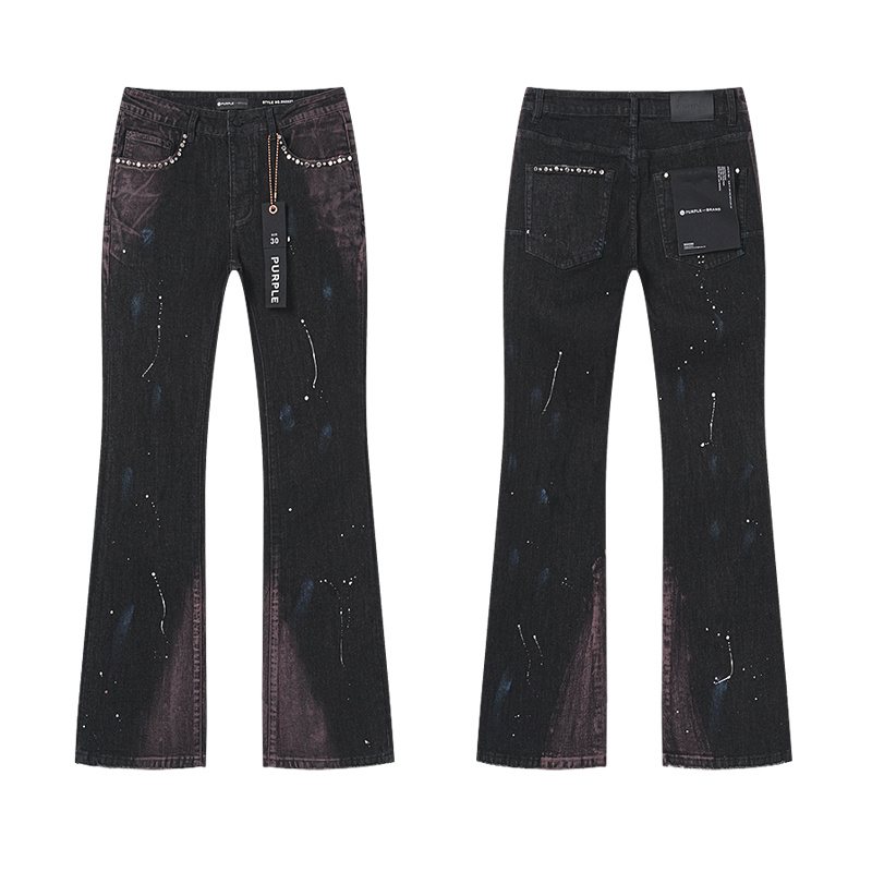 Purple Brand Studded Paint-Splatter Black Jeans