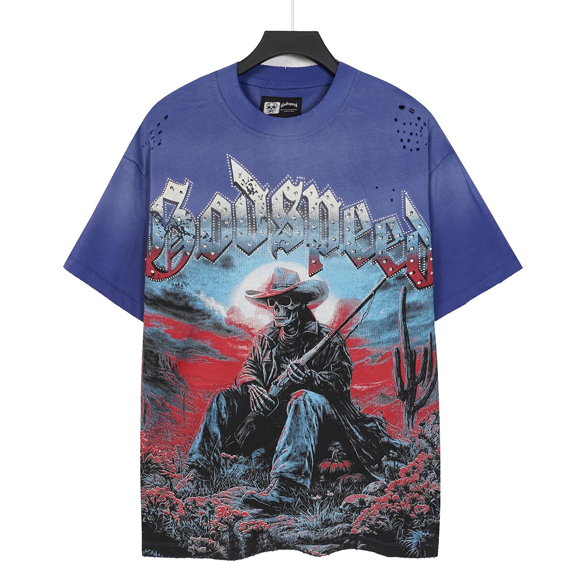 Godspeed Cowboy Skull Rhinestone-Style Short-Sleeve T-Shirt