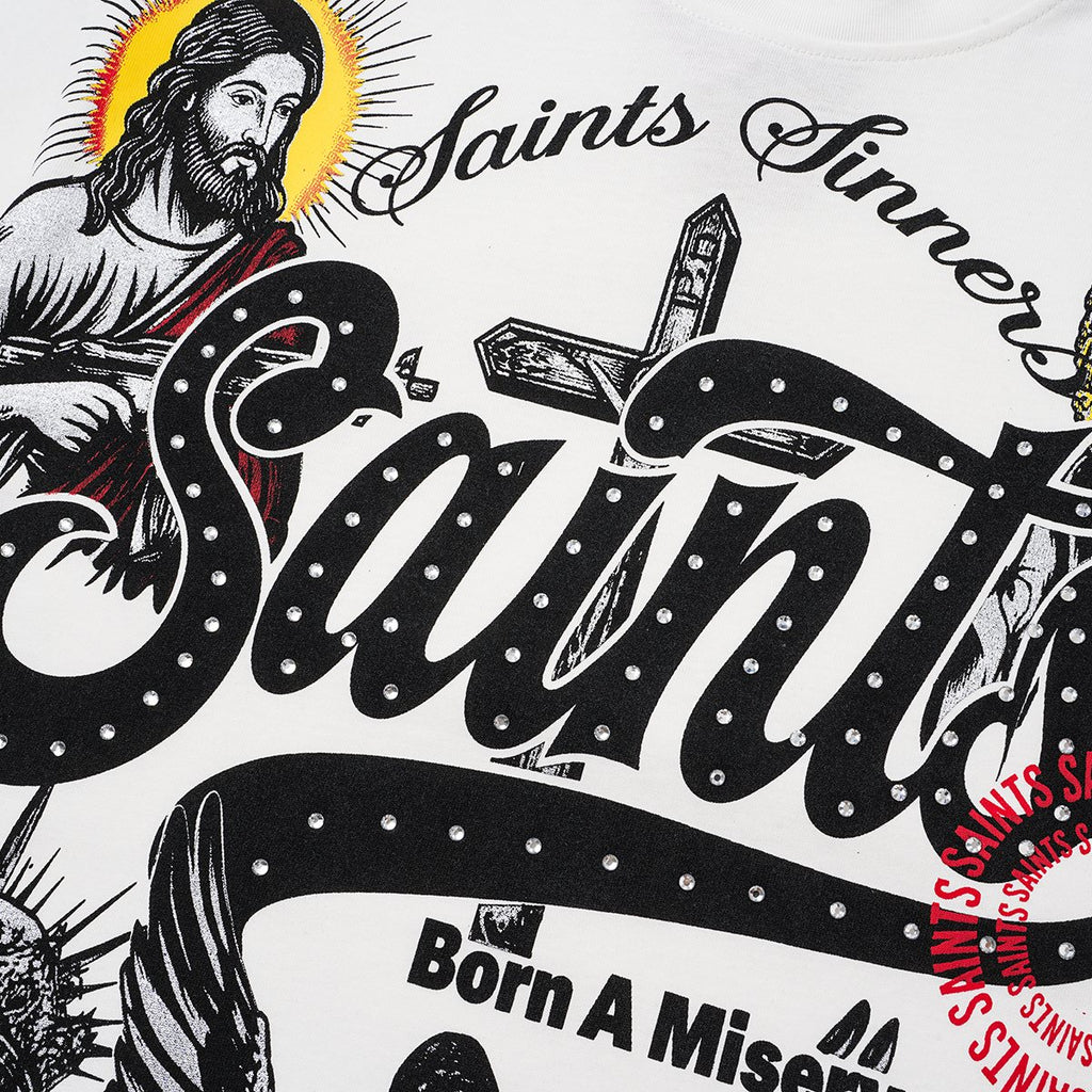 SAINT Rhinestone Religious Graphic T-Shirt
