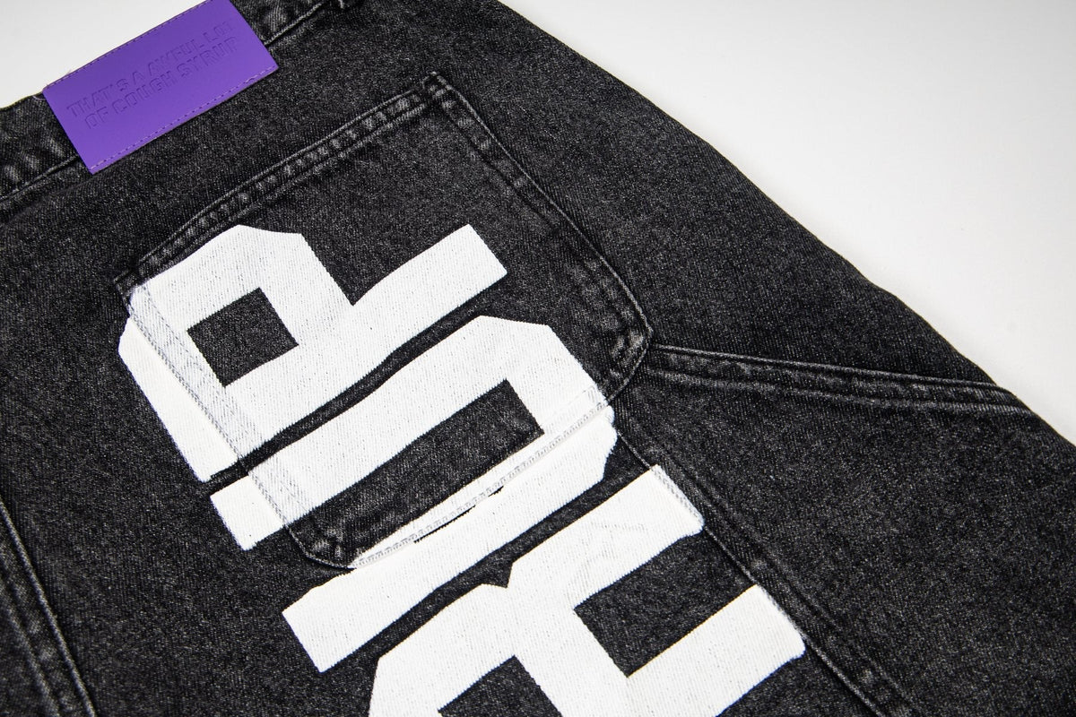 THAT'S A AWFUL LOT OF COUGH SYRUP Washed Denim Graphic Shorts