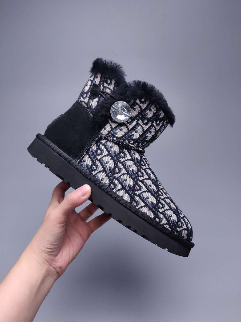 Dior-Inspired Textured Snow Boot — Black | New Arrival | In Stock