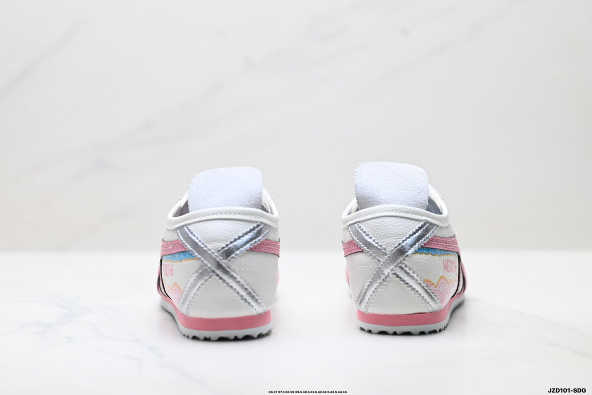 Onitsuka Tiger Retro Low Top White Pink Silver Unisex Shoes Style 02
