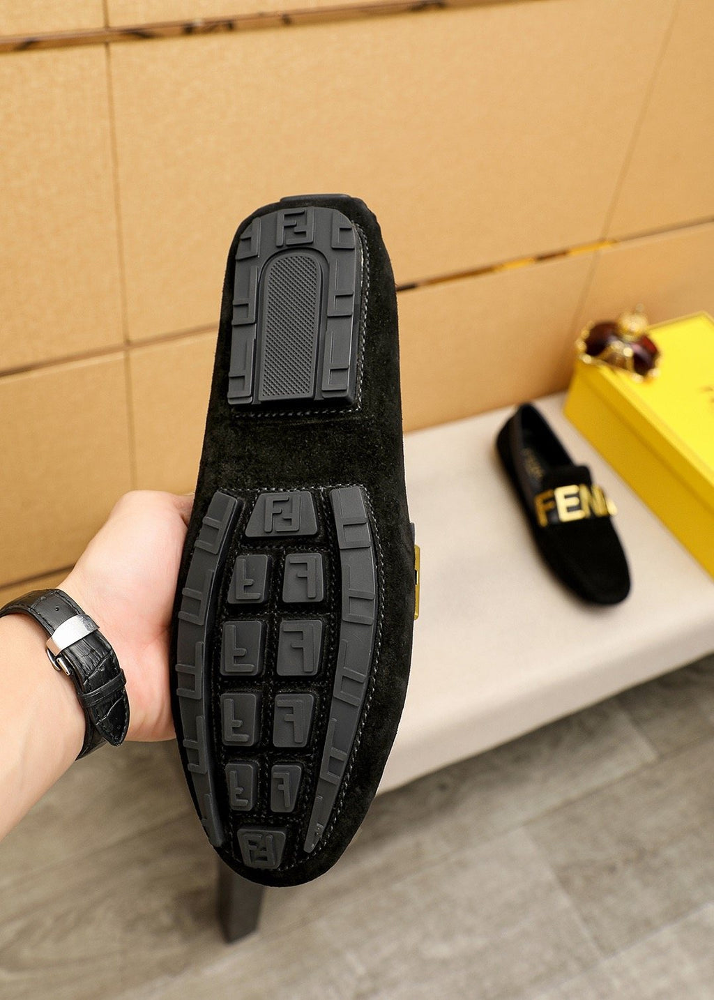 Fendi Black Logo Hardware Slip-On Loafers