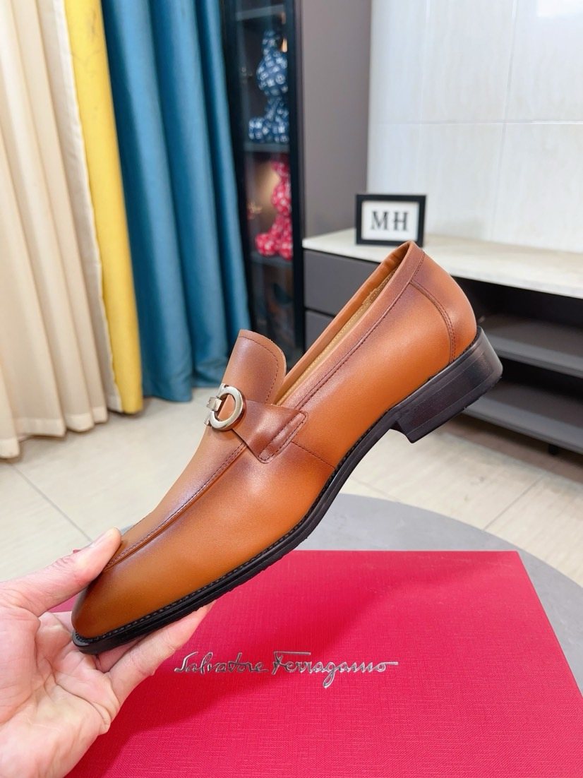 Ferragamo Tan Leather Bit Loafers