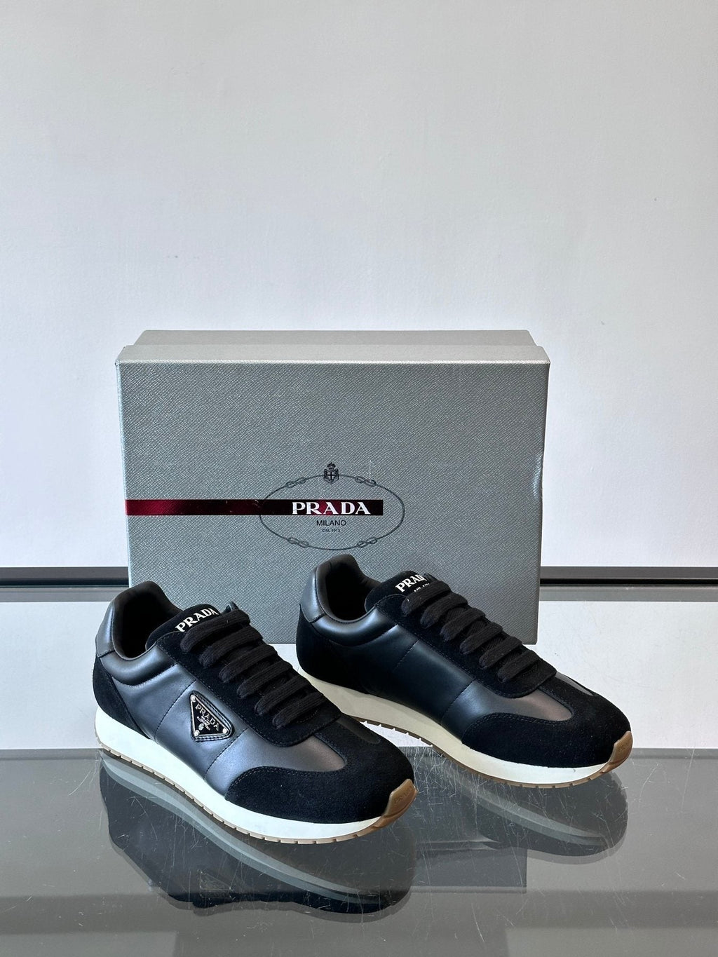 Prada Men's Black Triangle Detail Sneakers