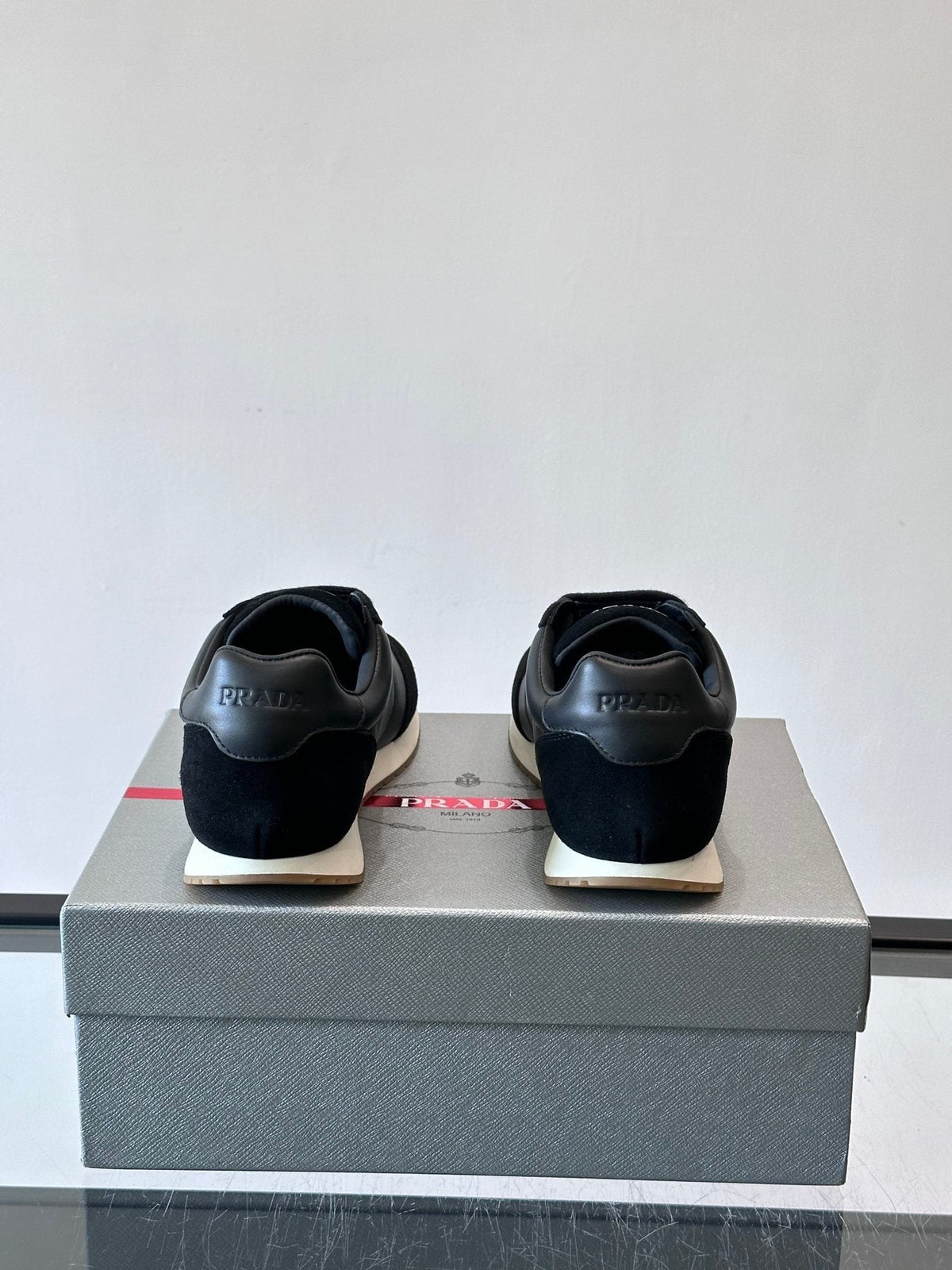 Prada Men's Black Triangle Detail Sneakers