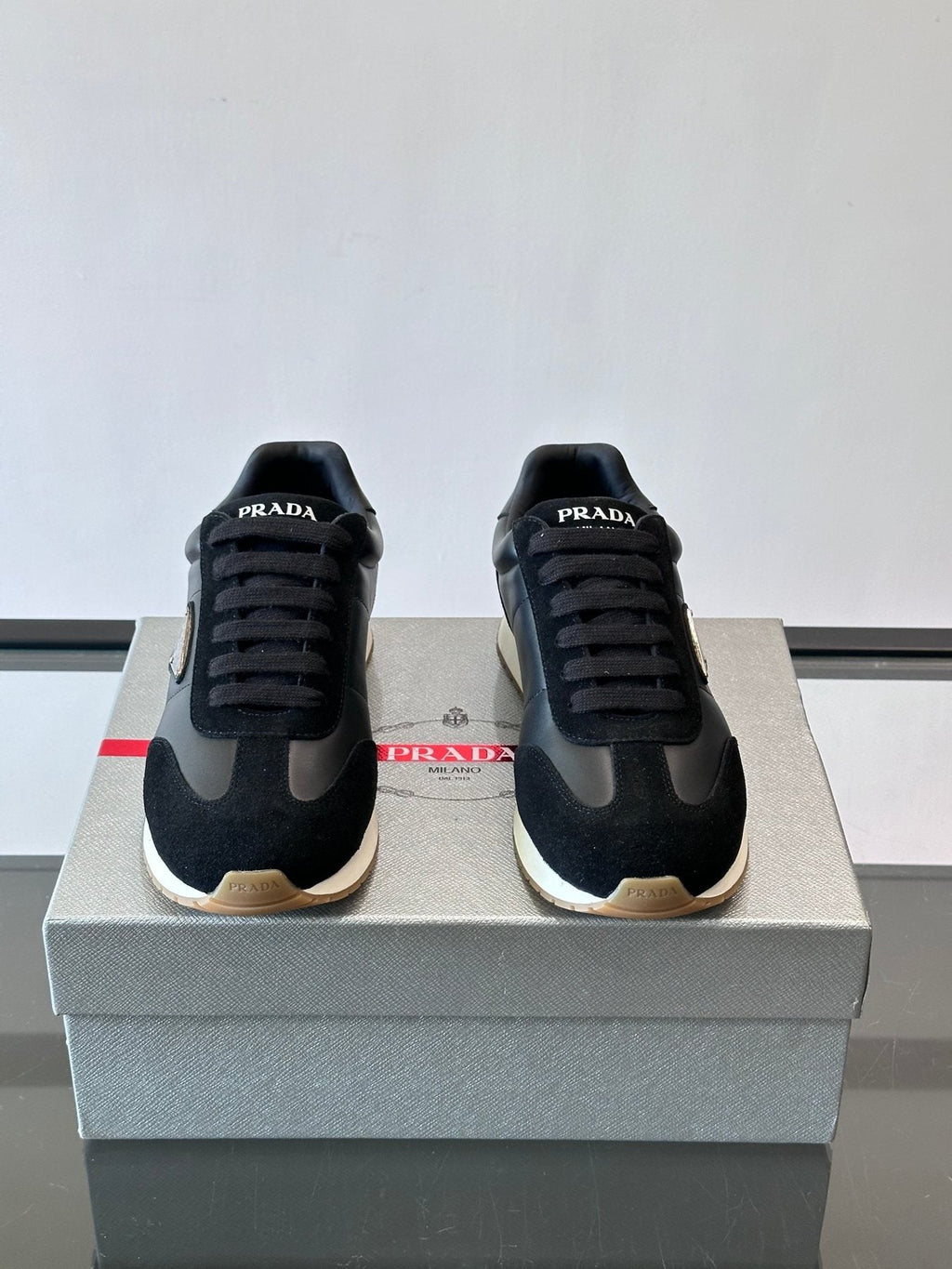 Prada Men's Black Triangle Detail Sneakers