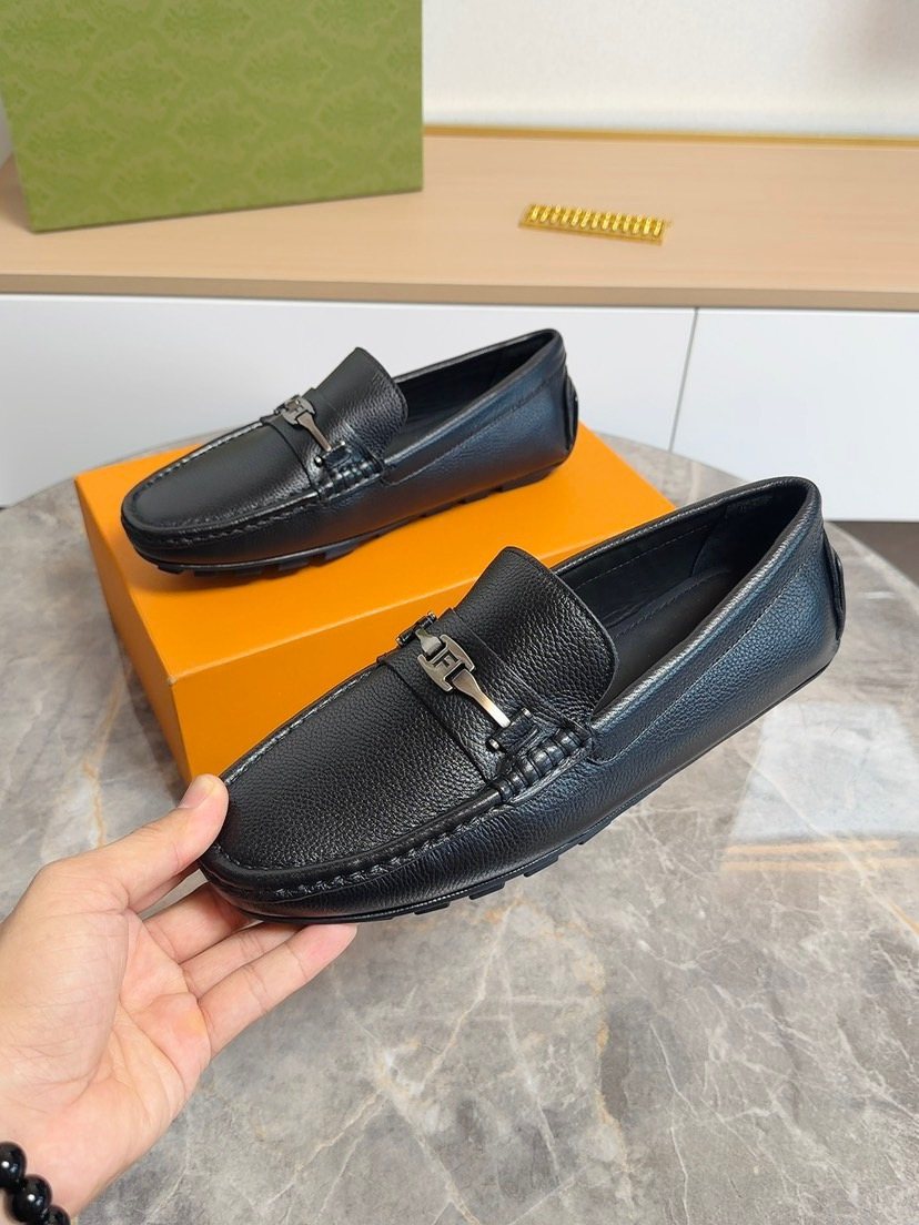 Fendi Black Metal-Hardware Loafers