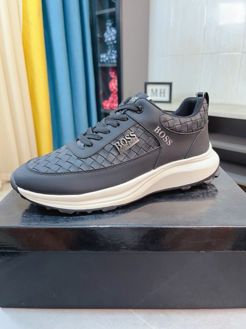 Hugo Boss Dark Gray Woven Panel Sneakers