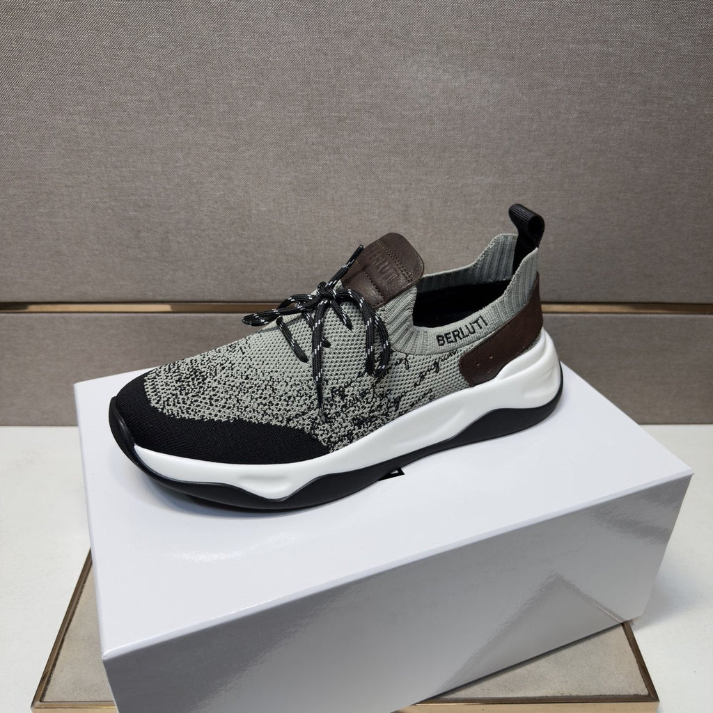 Berluti Gray and Black Lace-Up Sneakers
