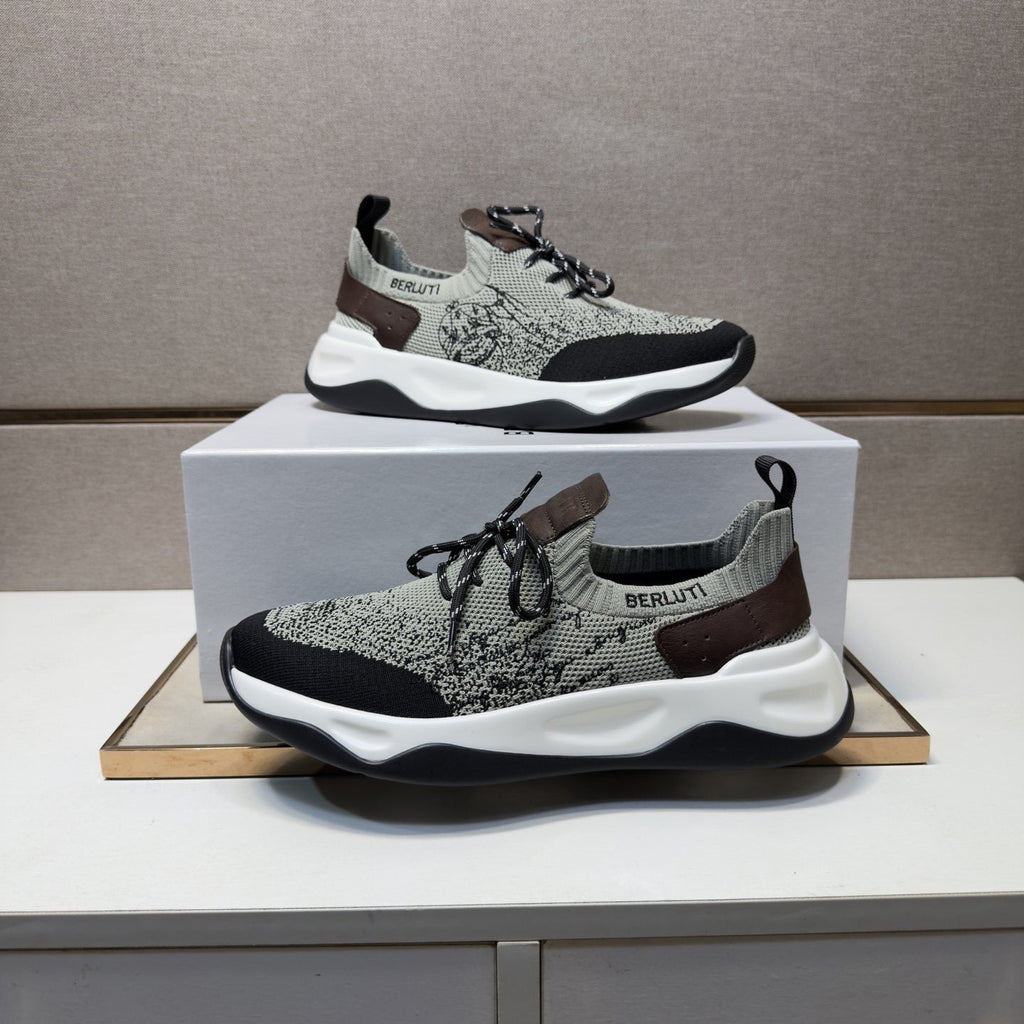 Berluti Gray and Black Lace-Up Sneakers