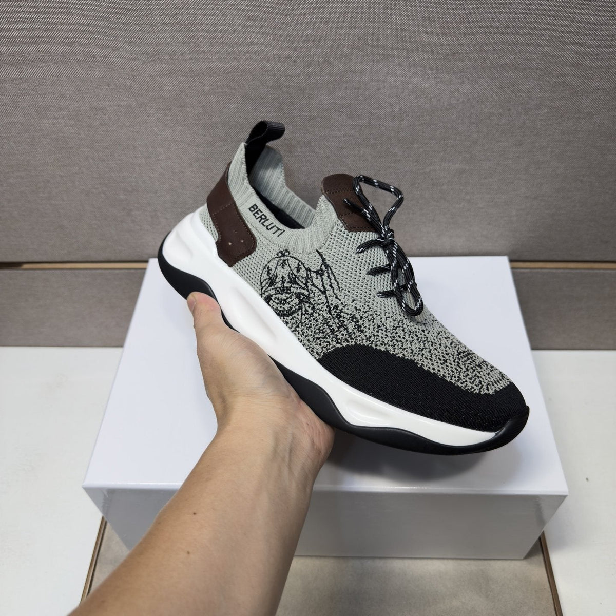 Berluti Gray and Black Lace-Up Sneakers