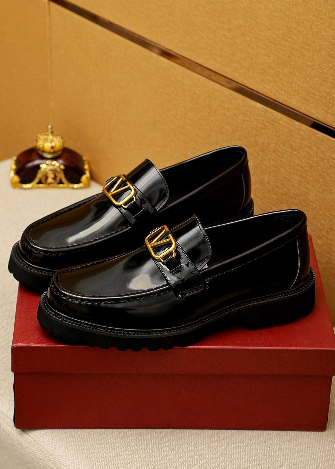 Valentino Black Buckle Lug Sole Loafers