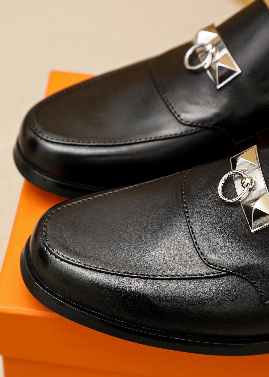 Hermès Black Hardware Slip-On Shoes