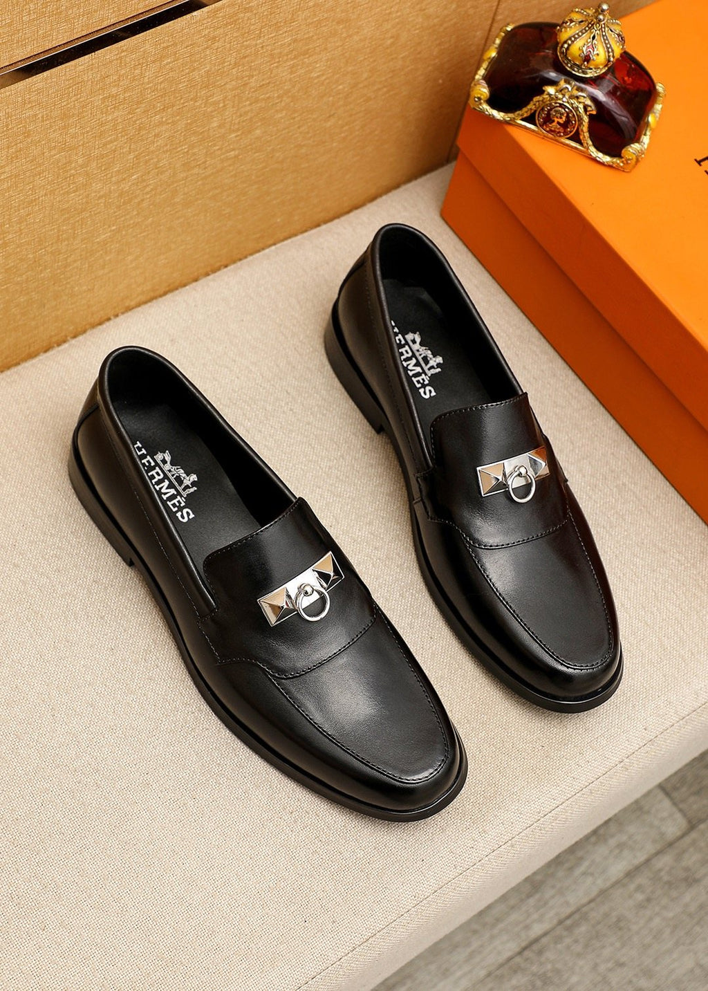 Hermès Black Hardware Slip-On Shoes