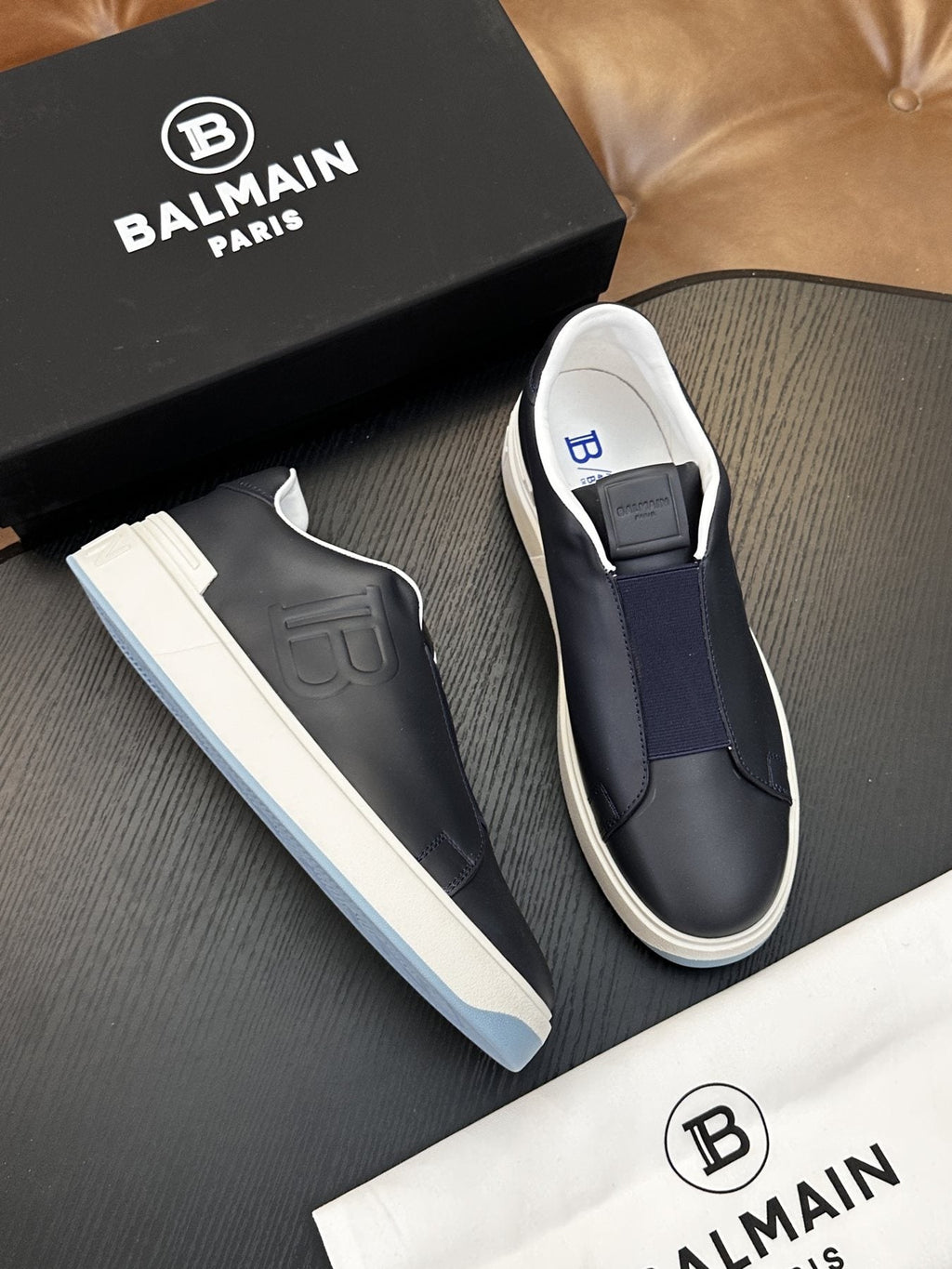 Balmain Navy Elastic Band Slip-On Sneakers