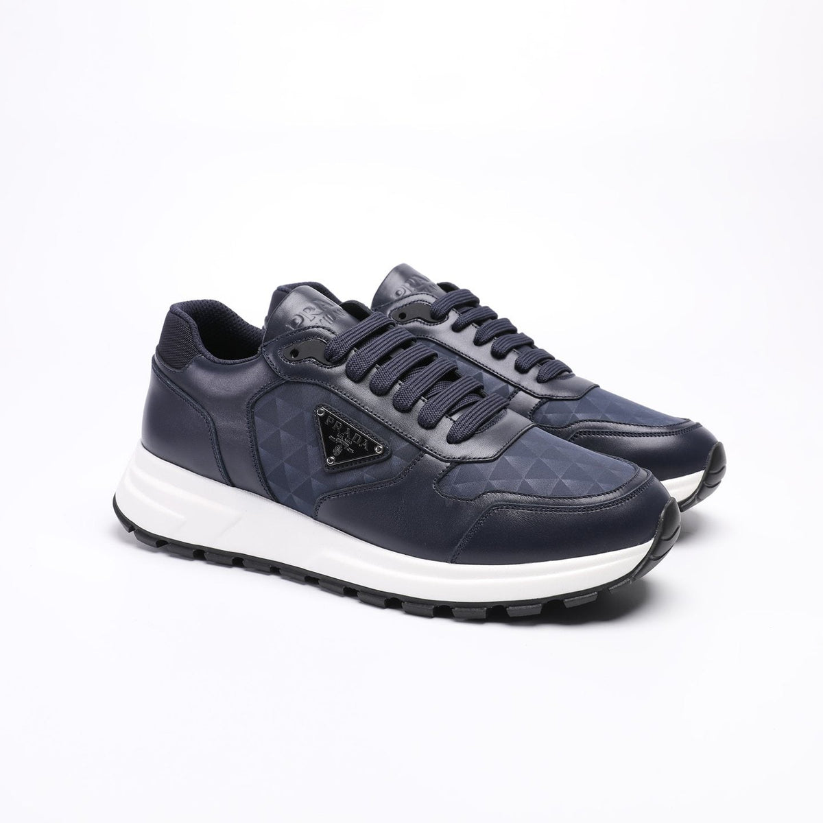 Prada Men's Navy Textured Low-Top Sneakers