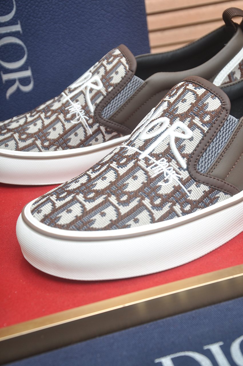 Dior Taupe Patterned Slip-On Sneakers