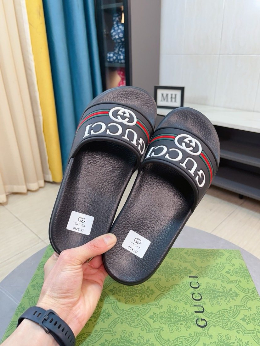 Gucci Striped Black Slide Sandals