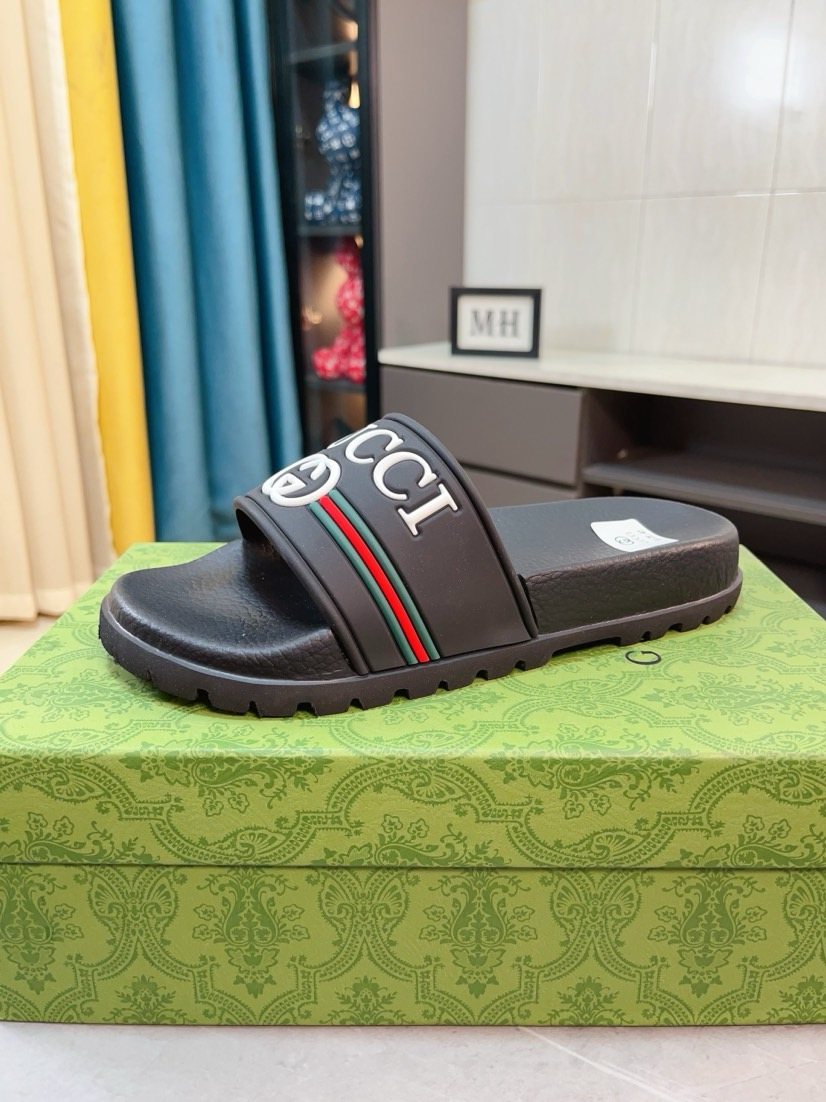 Gucci Striped Black Slide Sandals