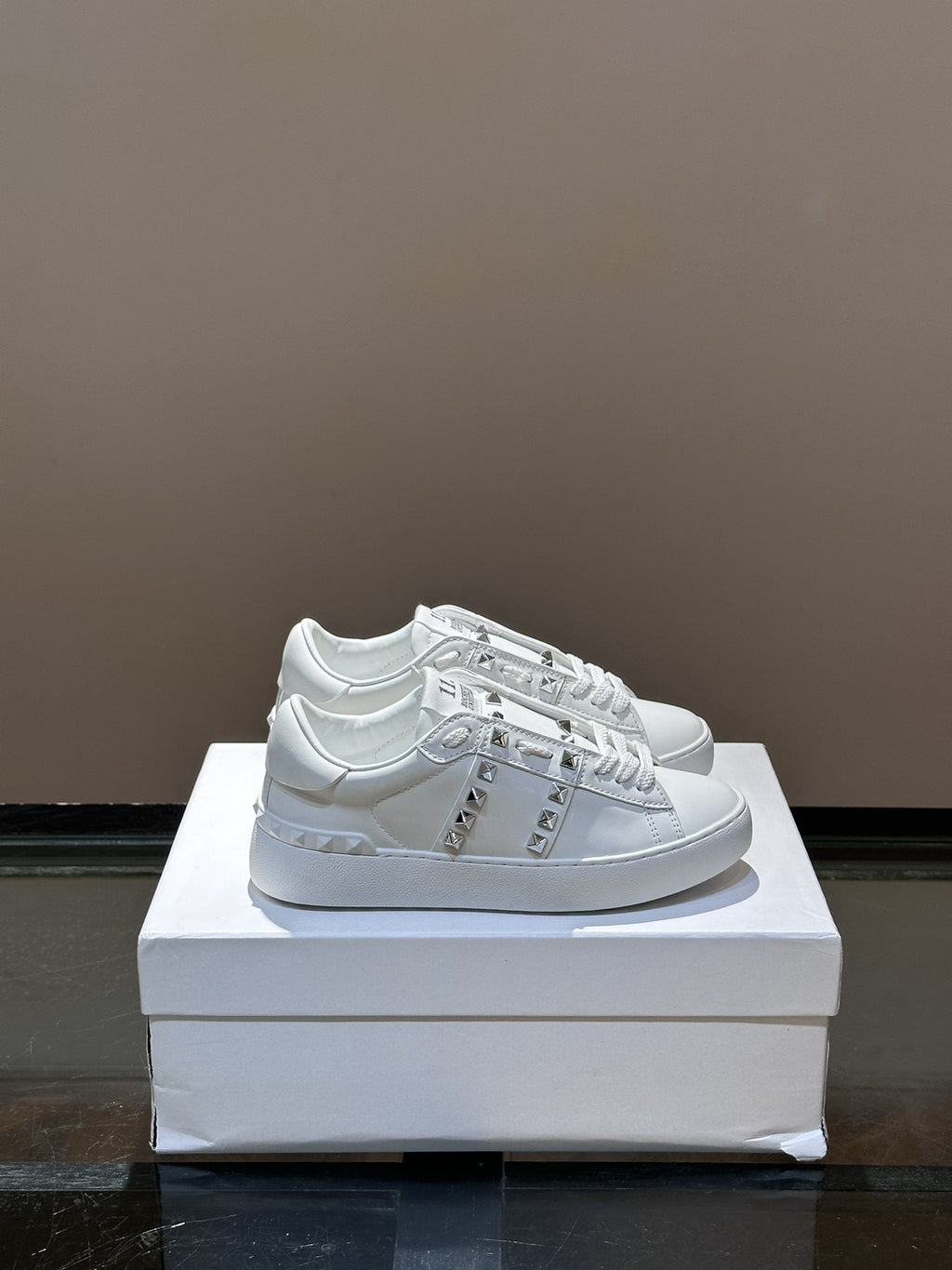 Valentino White Studded Low-Top Sneakers