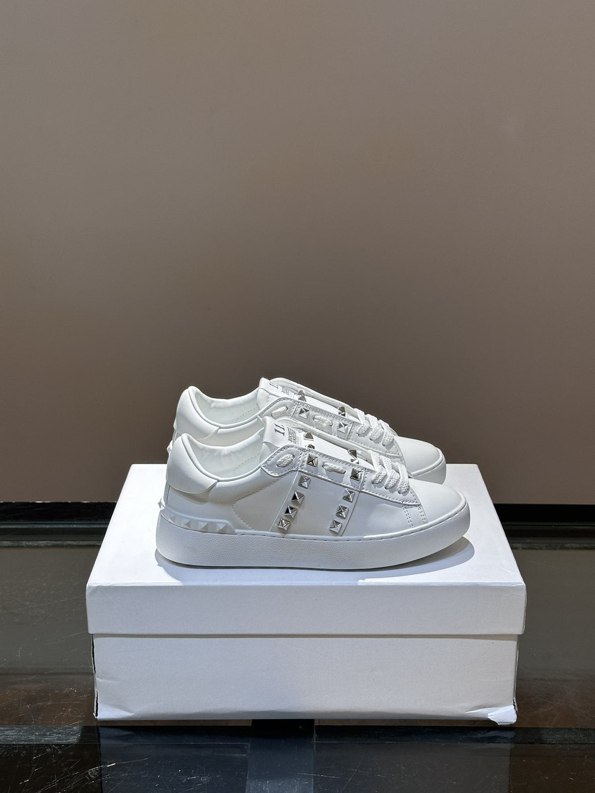 Valentino White Studded Low-Top Sneakers