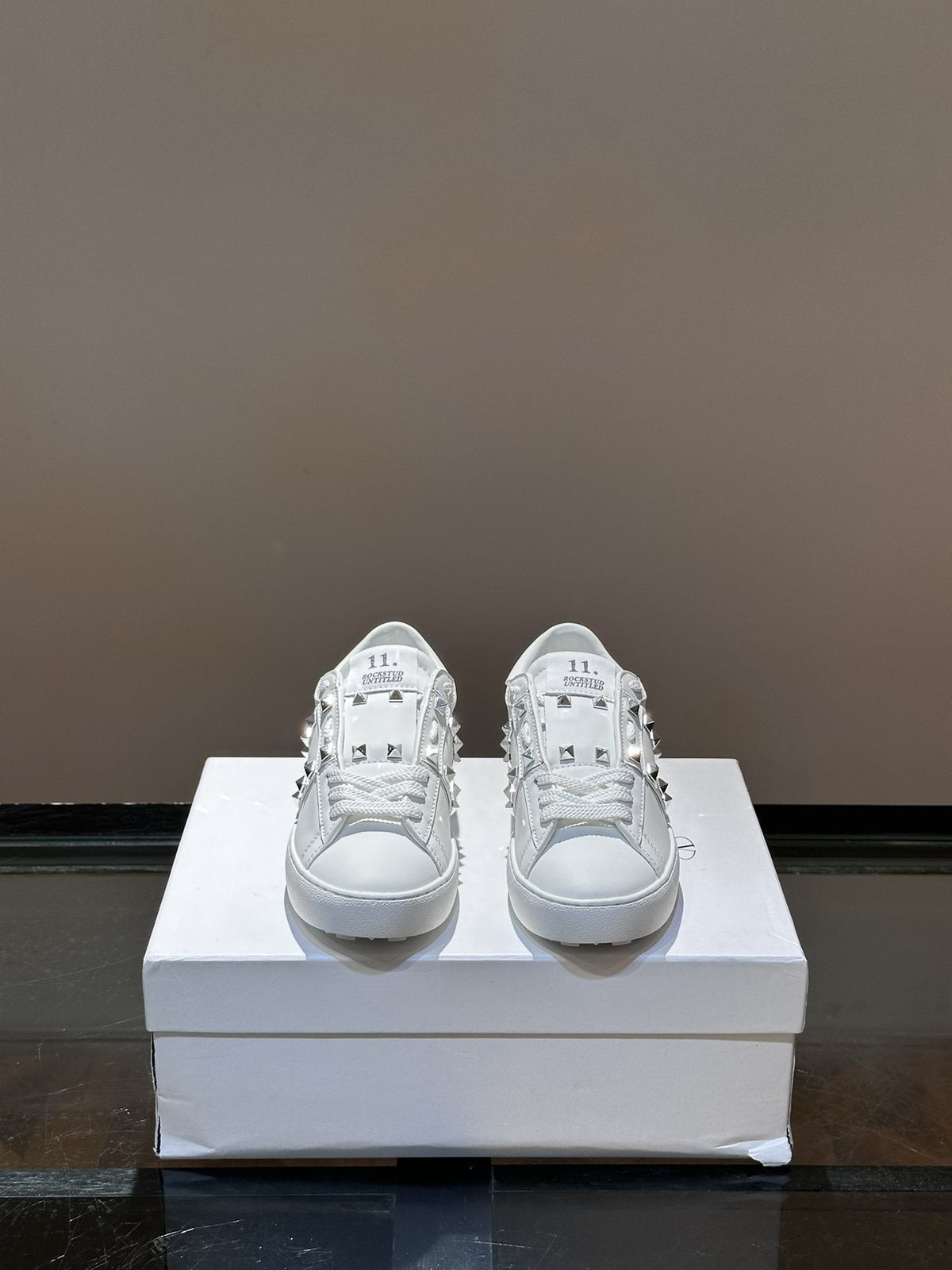 Valentino White Studded Low-Top Sneakers