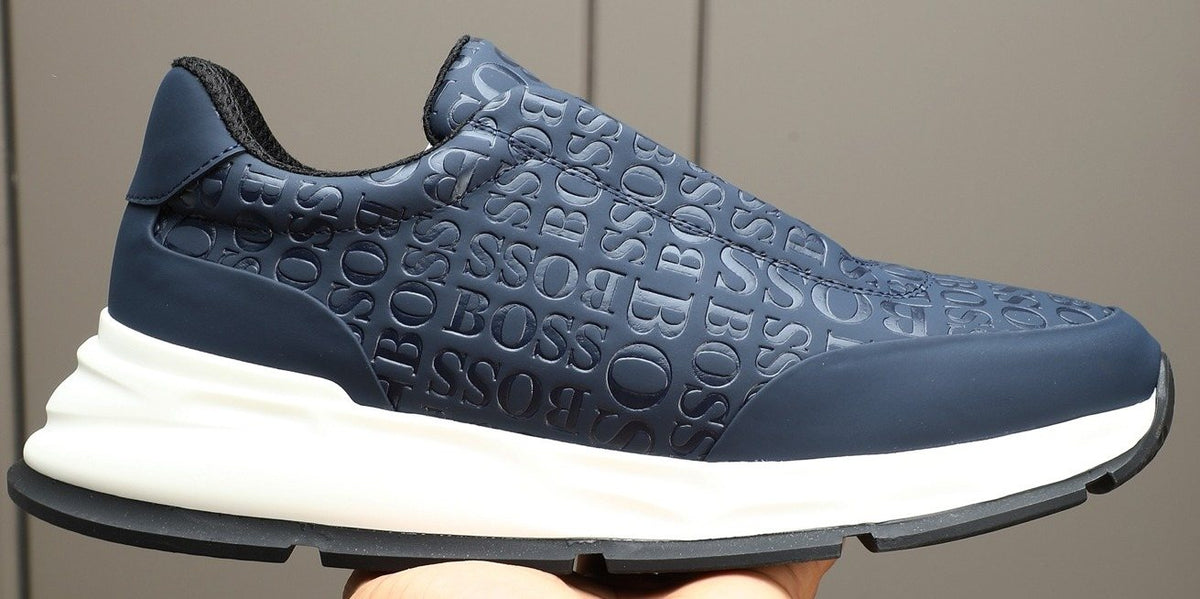BOSS Navy Textured Slip-On Sneakers - Padded Collar
